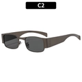 Y2K square sunglasses with matte gunmetal frame and grey lenses in 45-degree view - Gunmetal Frame Grey Lens