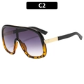 Gafas de sol tipo escudo de gran tamaño con montura de carey y lentes degradadas en violeta - Montura Negro Leopardo Lente Gris