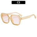 Fashionable C5 variant polygon sunglasses with amber frames and pink lenses - Champagne Frame Light Tea Lens (C5)