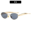 Vintage oval metal sunglasses with polished gold frame and dark gray lenses C1 - Gold Frame Grey Lens