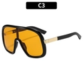 Übergroße Shield-Sonnenbrille mit schwarzem Rahmen, bernsteinfarbenen Gläsern und Goldakzenten - Schwarzer Rahmen Orangefarbene Gläser