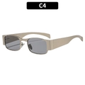 Y2K square champagne gold metal frame sunglasses with dark grey lenses and wide temples - Silver Frame Grey Lens