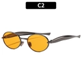 Oval metal sunglasses with orange lenses and dark grey frames in C2 style - C2-Gunmetal Frame Orange Lens