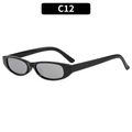 Vintage narrow oval sunglasses with black frames and dark grey lenses, C12 model - Black Frame Silver Mirror Lens (C12)