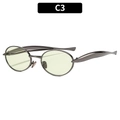Oval light green lens sunglasses with dark gray metal frame, C3 vintage industrial style - C3-Gunmetal Frame Light Green Lens