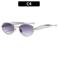 Oval metal sunglasses in silver finish with purple gradient lenses and thick temples - C4-Silver Frame Double Gray Lens