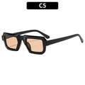 Square fashion sunglasses with glossy black frame and amber tinted lenses style C5 - Black Frame Light Tea Lens (C5)