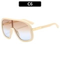 Beige oversized one-piece sunglasses with brown gradient lenses and gold metal accents - Beige Frame Brown Blue Lens