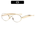 Oval gold metal sunglasses with retro sardine frame and C5 variant slim temple - C5-Gold Frame Clear Lens