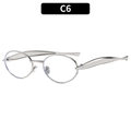 Silver oval metal frame sunglasses with thick streamlined temples and athletic style - C6-Silver Frame Clear Lens