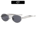 Vintage oval silver metal frame sunglasses with dark grey lenses for a retro summer look - C7-Silver Frame Grey Lens