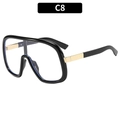 Oversized one-piece sunglasses in black frame with light blue lenses and gold detail - Black Frame Clear Lenses