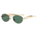 Retro oval sunglasses with a slim gold metal frame and dark green tinted lenses - C8-Gold Frame Dark Green Lens