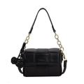 Chic black woven crossbody bag with gold chain strap and leather tassel detail - Black With Pendant