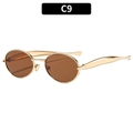 Retro oval sunglasses with golden metal frame and amber lenses in style C9 - C9-Gold Frame Dark Tea Lens