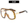 Fashion oversized leopard pattern sunglasses with gold metal accent and brown lenses - Leopard Frame Clear Lens