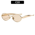Retro oval sunglasses with gold metal frame and tan lenses in C10 style variant - C10-Gold Frame Champagne Lens