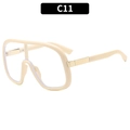 Oversized creamy white sunglasses with golden metal hinges and clear lenses, model C11 - Beige Frame Clear Lens