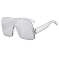Lunettes de soleil bouclier sans monture avec verres gris clair et rivets en métal argent - Monture Gris Transparent Verres Miroir Argent