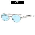 Retro oval silver metal sunglasses with light blue transparent lenses and C11 finish - C11-Silver Frame Blue Lens