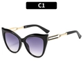 Cat eye sunglasses with oversized black frame and gradient purple lenses in C1 colorway - Black Frame Double Gray Lens (C1)
