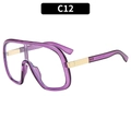 Fashion oversized one-piece sunglasses featuring a translucent purple frame and gold accents - Purple Frame Clear Lens