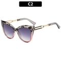 Cat eye sunglasses in black marble finish with purple gradient lenses and gold temples - Marbled Pink Edge Double Gray Lens (C2)
