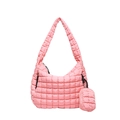 Pink quilted cloud hobo bag in lightweight nylon with matching mini coin purse - Pink