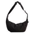 Black padded nylon crossbody crescent bag with adjustable strap and casual design - Black