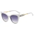 Chic cat eye sunglasses with white frames, purple gradient lenses and gold temples - White Frame Double Gray Lens (C3)