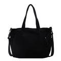 Bolso tote de pana negra con correa ajustable para el hombro y bolsillos con cremallera - Negro