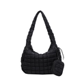 Minimalist black quilted cloud tote bag with matching detachable round coin purse - Black