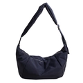 Navy blue crescent shoulder bag with nylon fabric and wide strap for casual wear - Navy Blue