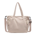 Bolso tote minimalista de pana con correa ajustable y bolsillo frontal en blanco crema - Blanco Roto