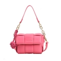 Magenta woven leather crossbody bag with chain strap and sphere tassel detail - Rose Pink With Pendant