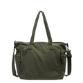Bolso tote de pana verde oliva con correa ajustable y asas superiores dobles - Verde