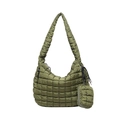 Olive green quilted puffer hobo bag with matching small zippered coin pouch charm - Army Green