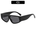 Oversized retro sunglasses with sleek black frame and dark grey one-piece wrap lens - Black Frame Grey Lens