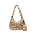 Minimalist beige quilted puffer cloud bag for women with matching mini charm pouch - Khaki