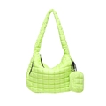 Neon green quilted puffer shoulder bag with a matching mini coin purse and ruched strap - Green