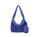 Dark blue quilted puffer cloud shoulder bag with matching mini round pouch accessory - Blue