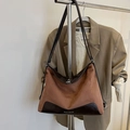 Brown suede tote bag with leather trim and silver metal buckle for women's daily commute - No Pendant / Brown