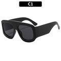 Gafas de sol cuadradas oversize de superficie plana en negro brillante estilo C1 - Montura Negra Lentes Grises (C1)