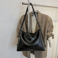 Large black vintage tote bag with buckle closure and premium leather texture for commuting - No Pendant / Black