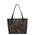 Grand sac cabas gris foncé effet lavé avec poignées en cuir noir et détails dorés - Brun Foncé