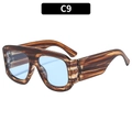 Quadratische Sonnenbrille in Schildpatt-Optik mit hellblauen Gläsern im C9-Stil - Holzmaserung Rahmen Blaue Linse (C9)