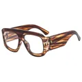 Große quadratische Sonnenbrille mit brauner Marmor-Textur und dicken Brillenbügeln - Holzmaserung Rahmen Klare Linse (C13)