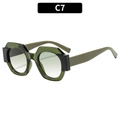 Polygonal sunglasses with dark green translucent frame and black geometric accents - Green Frame Double Green Lens (C7)