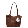 Borsa tote vintage marrone scuro con trama marmorizzata e ciondolo a forma di gatto - Marrone