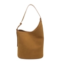 Minimalistische dunkelbraune Wildleder-Eimertasche mit verstellbarem Lederriemen für Damen - Hellbraun